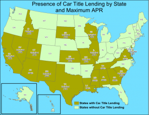 Presence of Car Title Lending by State and Maximum APR